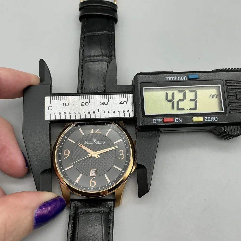 Lucien Piccard Mens Watch 42mm Black Dial Rose Gold Tone Date New Battery